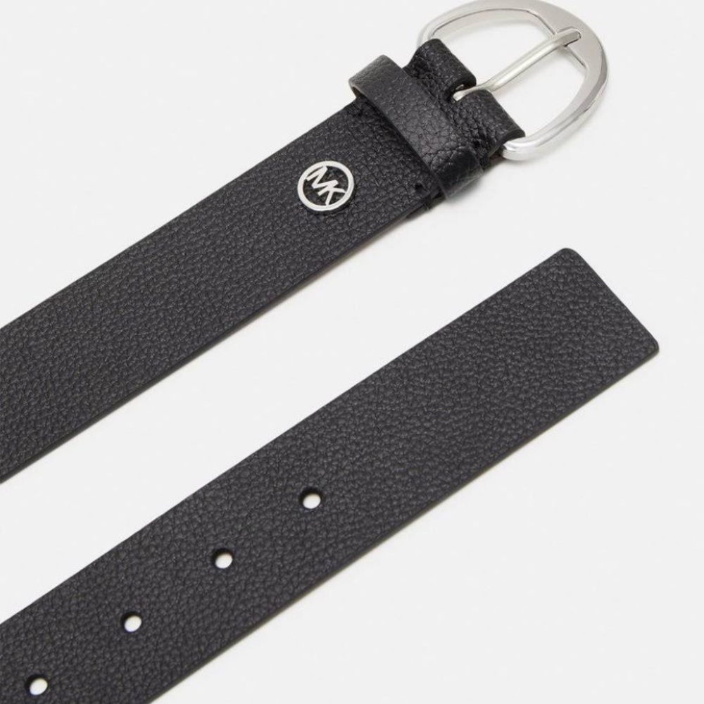 New Michael Kors Black Belt Pebbled Leather With Hamilton Lock Silver - Size M - Picture 2 of 4